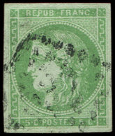 EMISSION DE BORDEAUX - 42B   5c. Vert-jaune, R II, 2e état (Maury N°42g), Pos. 14, Obl. GC, TB, Cote Maury - 1870 Ausgabe Bordeaux