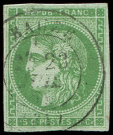 EMISSION DE BORDEAUX - 42B   5c. Vert-jaune, R II, 2e état (Maury N°42g) Obl. Càd T17 EAUZE 23/7/71, Frappe Légère, Peti - 1870 Bordeaux Printing