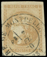 EMISSION DE BORDEAUX - 43A  10c. Bistre, R I, Obl. Càd T17 MONTPELLIER, TTB - 1870 Bordeaux Printing