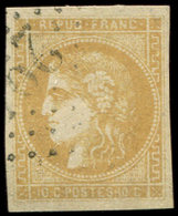EMISSION DE BORDEAUX - 43B  10c. Bistre-jaune, R II, Obl. GC Léger, Effigie Dégagée, TTB - 1870 Emission De Bordeaux