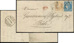 Let EMISSION DE BORDEAUX - 43Ab Et 46A, 10c. Bistre VERDATRE R I Et 20c. Bleu T III R I Obl. GC 3112 S. LAC, Càd T17 REN - 1870 Bordeaux Printing