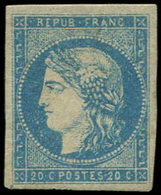 * EMISSION DE BORDEAUX - 44B  20c. Bleu, T I, R II (Pos. 12), Restauré, Aspect TB - 1870 Emissione Di Bordeaux