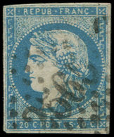 EMISSION DE BORDEAUX - 44A  20c. Bleu, T I, R I, Obl. GC 3565, Petites Marges Intactes, TB - 1870 Uitgave Van Bordeaux