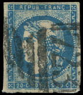 EMISSION DE BORDEAUX - 44A  20c. Bleu, T I, R I, Obl. Anglaise 723, Défx, R, B/TB - 1870 Emissione Di Bordeaux