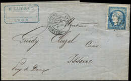 Let EMISSION DE BORDEAUX - 44A  20c. Bleu, T I, R I, Obl. GC 2145 S. LAC, Càd T17 LYON LA GUILLOTIERE 9/1/71, TB. C - 1870 Ausgabe Bordeaux