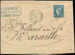 Let EMISSION DE BORDEAUX - 44B  20c. Bleu, T I, R II, Obl. GC 3440 S. LAC, Càd T17 SORGUES-S-L'OUVEZE 17/12/70, Superbe - 1870 Ausgabe Bordeaux