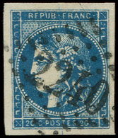 EMISSION DE BORDEAUX - 45Ba 20c. Bleu Foncé, T II, R II, Obl. GC 2240, Belle Nuance, TTB - 1870 Uitgave Van Bordeaux