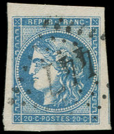 EMISSION DE BORDEAUX - 45C  20c. Bleu, T II, R III, Obl. GC 477, Grandes Marges, Petit Bdf, TTB/Superbe - 1870 Ausgabe Bordeaux