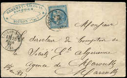 Let EMISSION DE BORDEAUX - 45C  20c. Bleu, T II, R III, Obl. Càd T16 TOULON-S-MER 25/2/71 Sur LAC, TB - 1870 Ausgabe Bordeaux