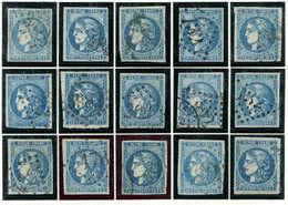 EMISSION DE BORDEAUX - 46A  20c. Bleu, T III, R I, BLOC REPORT Reconstitué, 15 Ex. Obl., TB - 1870 Ausgabe Bordeaux