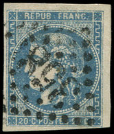 EMISSION DE BORDEAUX - 46Ad 20c. Bleu-OUTREMER, T III, R I, Obl. GC 358, TB. J - 1870 Emissione Di Bordeaux