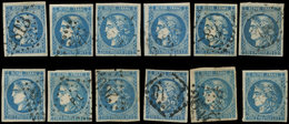 EMISSION DE BORDEAUX - 46B  20c. Bleu, T III, R II, 12 Ex. Choisis Obl. GC, TB/TTB - 1870 Uitgave Van Bordeaux