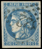 EMISSION DE BORDEAUX - 46Bh 20c. OUTREMER, T III, R II, Obl. GC 822, Nuance Certifiée JF Brun, TB - 1870 Uitgave Van Bordeaux