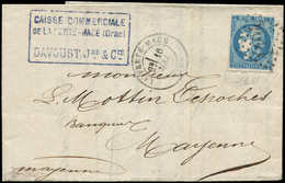 Let EMISSION DE BORDEAUX - 46B  20c. Bleu, T III, R II, PERCE En LIGNES, Obl. GC 1494 S. LAC, Càd T17 LA FERTE MACE 16/5 - 1870 Ausgabe Bordeaux