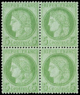 ** CERES DENTELE - 53    5c. Vert-jaune Sur Azuré, BLOC De 4, Bon Centrage, TTB - 1871-1875 Ceres