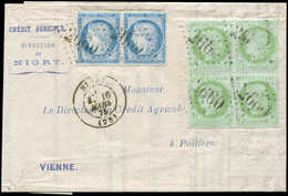 Let CERES DENTELE - 53 Et 60C, 5c. Vert-jaune Sur Azuré, BLOC De 4 Et 25c. Bleu T III PAIRE, Obl. GC 2660 Sur LAC, Càd T - 1871-1875 Ceres