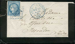 Let CERES DENTELE - 60A  25c. Bleu, T I, Obl. GC BLEU 4624 S. Env., Càd Bleu T17 LA GARE-D'HYERES 20/4/73, TTB - 1871-1875 Ceres