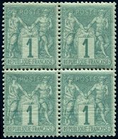 ** TYPE SAGE - 61    1c. Vert, BLOC De 4, Très Frais Et TB - 1876-1878 Sage (Typ I)