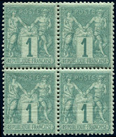 ** TYPE SAGE - 61    1c. Vert, BLOC De 4, Très Frais Et TB - 1876-1878 Sage (Tipo I)