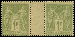 ** TYPE SAGE - 82    1f. Olive Clair, PAIRE Interpanneau, TB - 1876-1878 Sage (Tipo I)