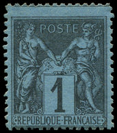 * TYPE SAGE - 84    1c. Noir Sur BLEU De PRUSSE, Une Dent D'angle Renforcée, Sinon TB, Certif. Calves - 1876-1878 Sage (Type I)