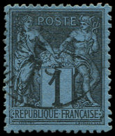 TYPE SAGE - 84    1c. Noir Sur BLEU De PRUSSE, Obl., Bon Centrage, TTB, Certif. Calves - 1876-1878 Sage (Type I)