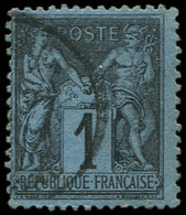 TYPE SAGE - 84    1c. Noir Sur BLEU DE PRUSSE, Obl., Restauré, Aspect TB, Certif. Calves - 1876-1878 Sage (Type I)