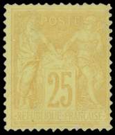 * TYPE SAGE - 92a  25c. Jaune Sur Bistre Jaune, Petite Ch., TB - 1876-1878 Sage (Type I)