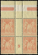 ** TYPE SAGE - 94   40c. Rouge-orange, BLOC De 4 Mill.9, Bdf Intergalvano, Ch. Sur Intervalle Mill. Et Bord Supérieur, T - 1876-1878 Sage (Type I)