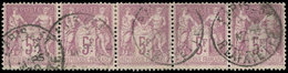 TYPE SAGE - 95a   5f. Lilas-rose Sur Lilas Pâle, BANDE De 5 Obl., 2 Ch. De Consolidation, TB - 1876-1878 Sage (Type I)