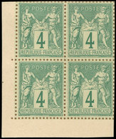 (*) TYPE SAGE - 63    4c. Vert, NON DENTELE Sur Bristol, Dentelure FIGUREE, BLOC De 4 Cdf, TB - 1876-1878 Sage (Type I)