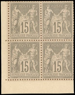 (*) TYPE SAGE - 66   15c. Gris, Non Dentelé Sur Bristol, Dentelure FIGUREE, BLOC De 4 Cdf, TB - 1876-1878 Sage (Type I)