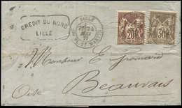 Let TYPE SAGE SUR LETTRES - N°67 Et 69 Obl. LILLE 24/5/77 Sur LAC, TB - 1877-1920: Semi Modern Period