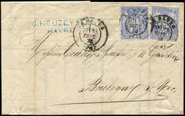 Let TYPE SAGE SUR LETTRES - N°68 (2) Obl. Càd T17 LE HAVRE 23/9/76 Sur LAC, Double Port, TB - 1877-1920: Semi-Moderne