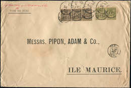 Let TYPE SAGE SUR LETTRES - N°82 PAIRE Et N°97 BANDE De 3 Obl. PARIS/DEPART 11/1/90 S. Env., Arr. MAURITIUS, TB - 1877-1920: Periodo Semi Moderno