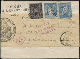 Let TYPE SAGE SUR LETTRES - N°89 Et  90 (2), Obl. SAUMUR 14/2/94 S. Bande Rec. Avec Imprimé, 2 Cachets De Retour 2514 Et - 1877-1920: Semi-moderne Periode