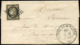 Let OBLITERATIONS PAR DEPARTEMENTS - 9/AUBE N°3 Obl. GRILLE S. LSC, Càd T13 MUSSY-SUR-SEINE 16/5/50, TTB/Superbe - 1849-1876: Periodo Clásico