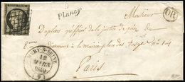 Let OBLITERATIONS PAR DEPARTEMENTS - 9/AUBE N°3 Filet Coupé Obl. GRILLE S. LAC, Cursive 9/PLANCY, Càd T14 MERY-S-SEINE 1 - 1849-1876: Periodo Classico