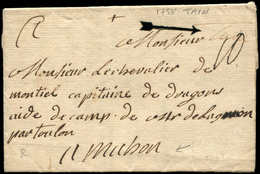 Let OBLITERATIONS PAR DEPARTEMENTS - 25/DROME MP Manuscrite Tain Sur LAC De 1758 Pour Un Militaire à Mahon, Exp. Françai - 1849-1876: Période Classique