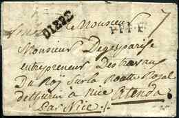 Let OBLITERATIONS PAR DEPARTEMENTS - 74/SEINE INFERIEURE MP DIEPE L4 + "franc" L8 S. LAC 1784 Pour TENDA, Taxe Sarde 7 E - 1849-1876: Periodo Classico