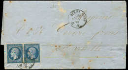 Let COMTE DE NICE - Oblitérations Sur Timbres Français N°14A PAIRE Défse, Obl. Càd Sarde NIZZA MARa 20/(7/60) Sur LAC Po - 1849-1876: Classic Period