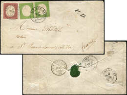 Let DUCHE DE SAVOIE - Oblitérations Sur Timbres Sardes N°7 PAIRE + N°9 Obl. Càd Sarde AIX Les BAINS 5/7/57 Sur Env. Avec - 1849-1876: Klassik