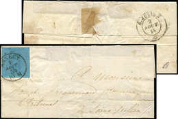 Let DUCHE DE SAVOIE - Oblitérations Sur Timbres Sardes N°5 Obl. Càd Simple Cercle ANNECY 1/8/54 Sur LAC, Arr. S. JULIEN  - 1849-1876: Classic Period