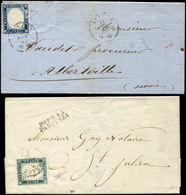 Let DUCHE DE SAVOIE - Oblitérations Sur Timbres Sardes N°12 (2 Nuances) Dont Un Variété Dans BOLLO, Obl. Càd ANNECY 1858 - 1849-1876: Période Classique