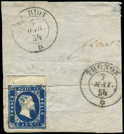 DUCHE DE SAVOIE - Oblitérations Sur Timbres Sardes N°2 20c. Bdf, Obl. Croix à La Plume S. Fragt, Càd Sarde LE BIOT 7/5/5 - 1849-1876: Classic Period