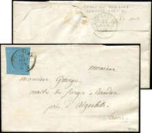 Let DUCHE DE SAVOIE - Oblitérations Sur Timbres Sardes N°5 Obl. Càd Sarde CHAMBERY 21/6/54 Sur LAC, Arr. Càd Bleu AIGUEB - 1849-1876: Periodo Classico