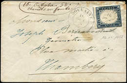 Let DUCHE DE SAVOIE - Oblitérations Sur Timbres Sardes N°12 Au Filet, Obl. Càd Sarde DOUVAINE 16/10/58 Sur Env., TB - 1849-1876: Classic Period