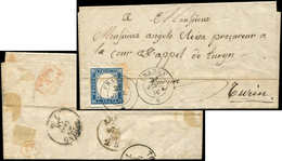 Let DUCHE DE SAVOIE - Oblitérations Sur Timbres Sardes N°12 Pli D'archive, Obl. Càd Sarde FRANGY 27/6/58 S. LAC, Frappe  - 1849-1876: Période Classique