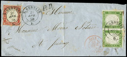 Let DUCHE DE SAVOIE - Oblitérations Sur Timbres Sardes N°10 PAIRE Et N°13 Obl. Càd S. GERVAIS 21/4/58 S. LSC, Cachet PD, - 1849-1876: Classic Period