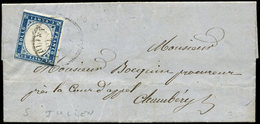 Let DUCHE DE SAVOIE - Oblitérations Sur Timbres Sardes N°12 Touché, Obl. Càd Sarde S. JULIEN 22/(6/58) S. LAC, TB - 1849-1876: Période Classique